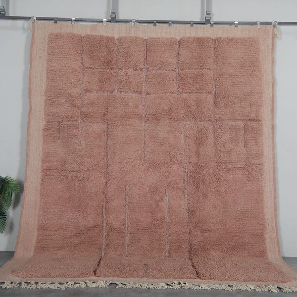 Handmade Moroccan Wool Rug - Soft Terracotta Rose Area rug - Minimalist Vintage-Style Berber Design - Large Rustic Living Room Rug