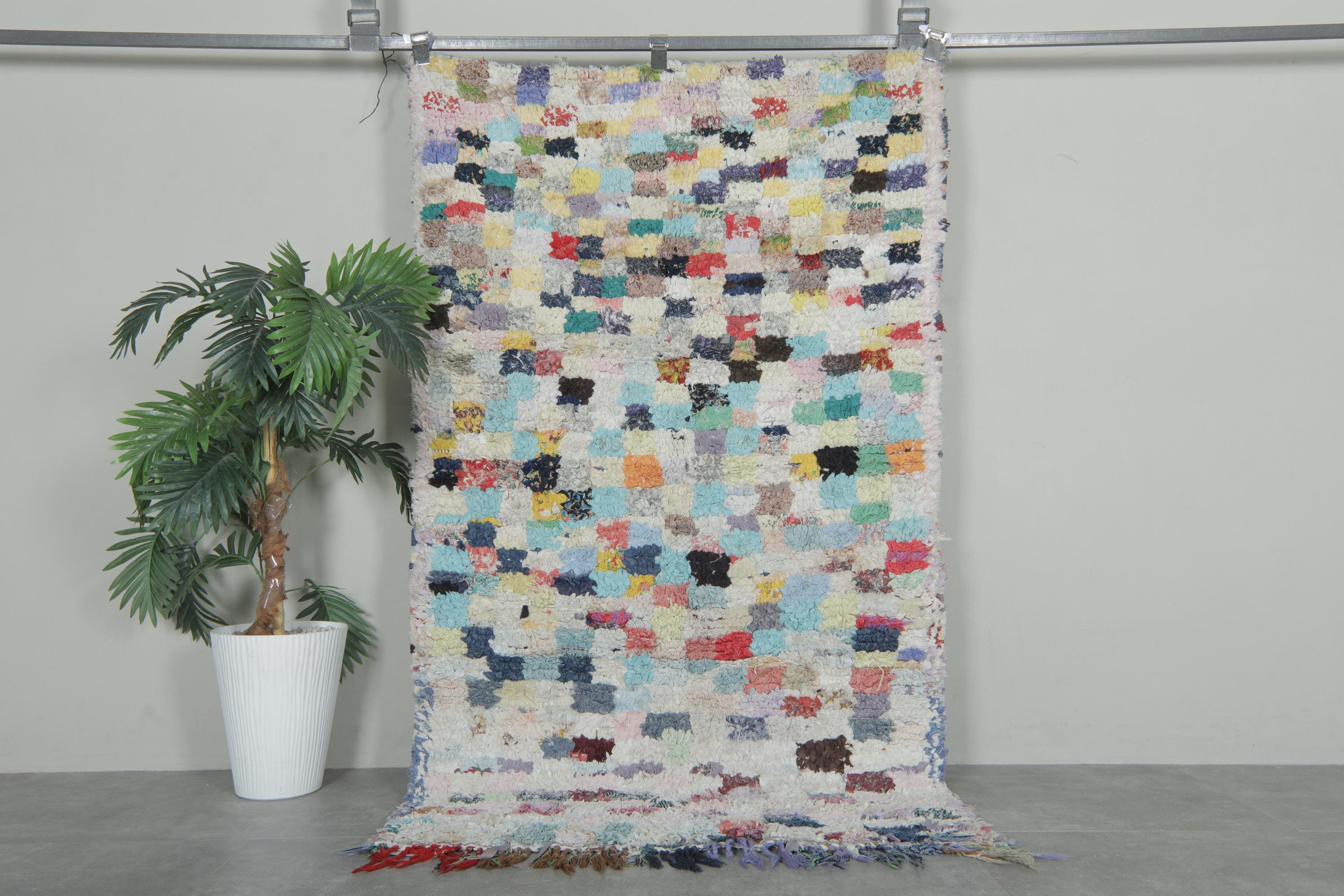 Vibrant Handmade Moroccan Boucherouite Rug - Colorful Boho