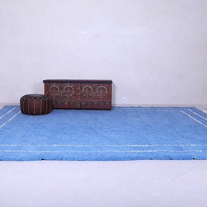 Moroccan rug Blue Berber rug Custom Moroccan rug Beni ourain rug Handmade rug Plain Wool rug Blue rug Moroccan area rug image 2