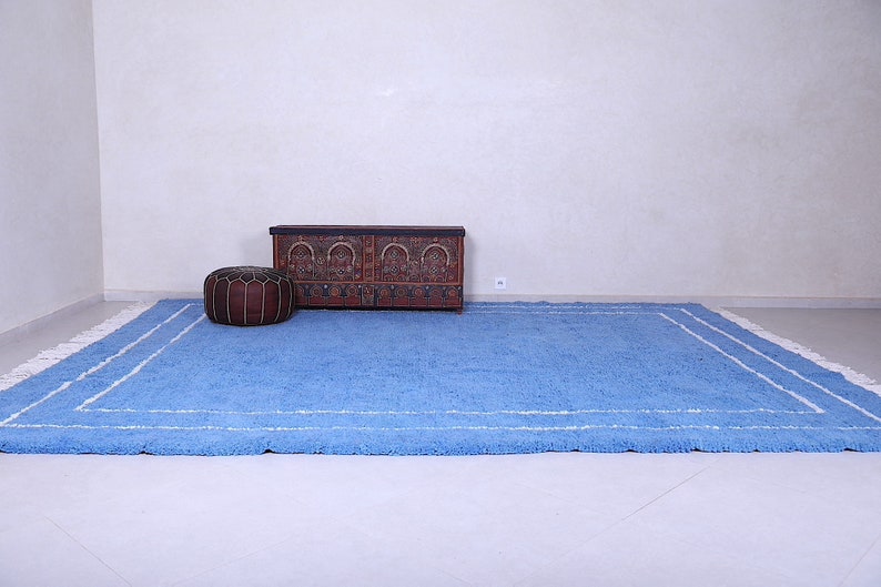 Moroccan rug Blue Berber rug Custom Moroccan rug Beni ourain rug Handmade rug Plain Wool rug Blue rug Moroccan area rug image 2