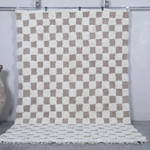 Checkered Moroccan rug Beige 5.9 x 9 feet handmade berber rug - beni ourain rug - morocco rug - moroccan area rug - checkers rug