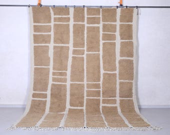 Custom beige grid moroccan rug – Handmade wool berber carpet – Minimalist neutral area rug – Modern geometric wool rug