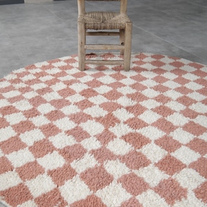 Pink checkered rug - checkers handmade round rug - berber round rug - custom round rug - pink round rug - custom moroccan rug - circle rug