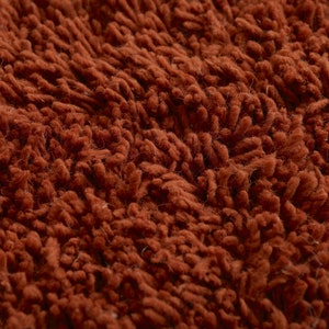 May include: Close-up of a brown, fuzzy rug with a soft, textured surface.