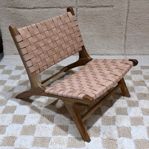 Moroccan chair armchair tan - leather and Original walnut wood chair - elegant set - relaxing read - handmade tan indoor Chair image 9