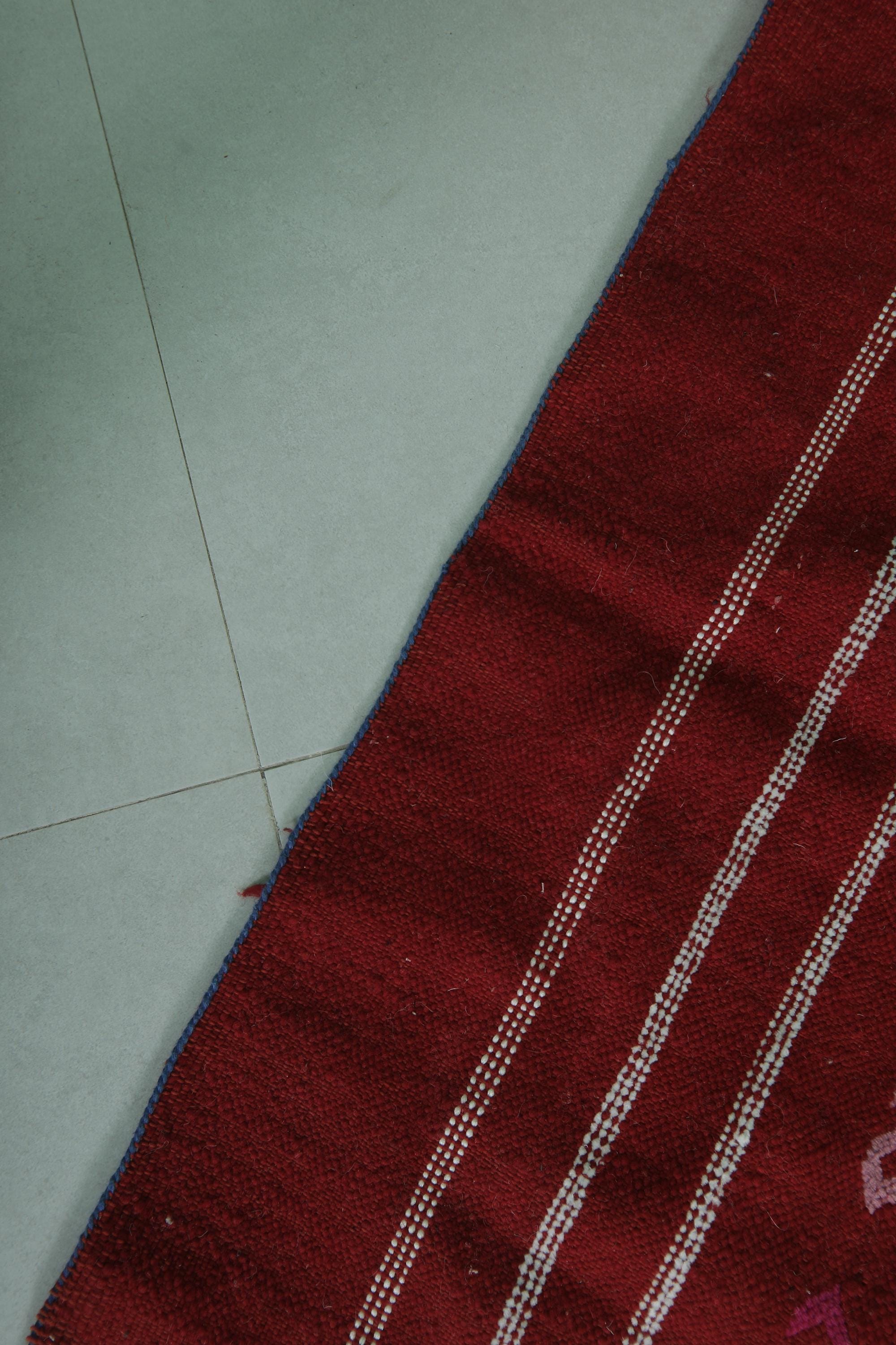 Grand Tapis Berbère Fait Main – Laine Rouge, 286x154 Cm – Maroc
