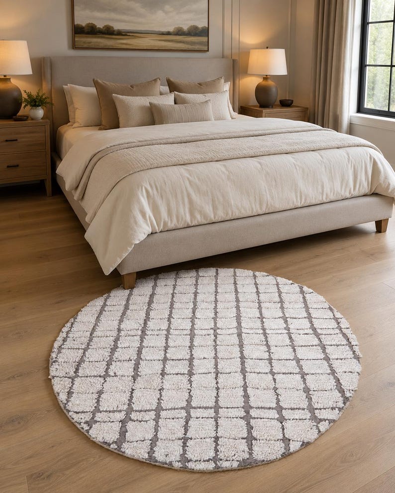 Moroccan Round rug - Custom size rug - moroccan circle rug - round rug grid - beige rug - wool round rug - berber rug - berber rug round image 6