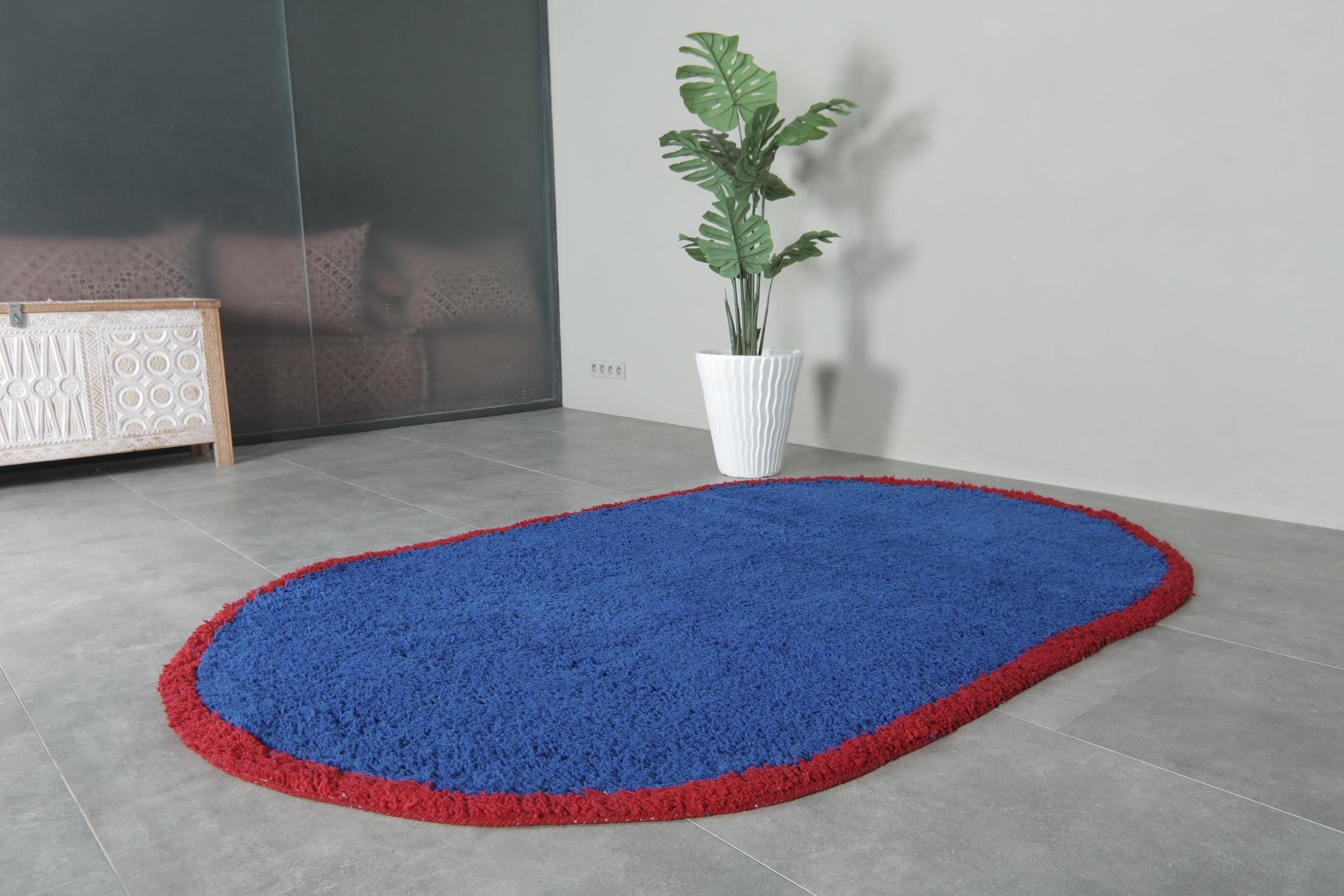 オーバルモロッコラグ - ブルーベルベルラグ - プレーンラグ - ウール