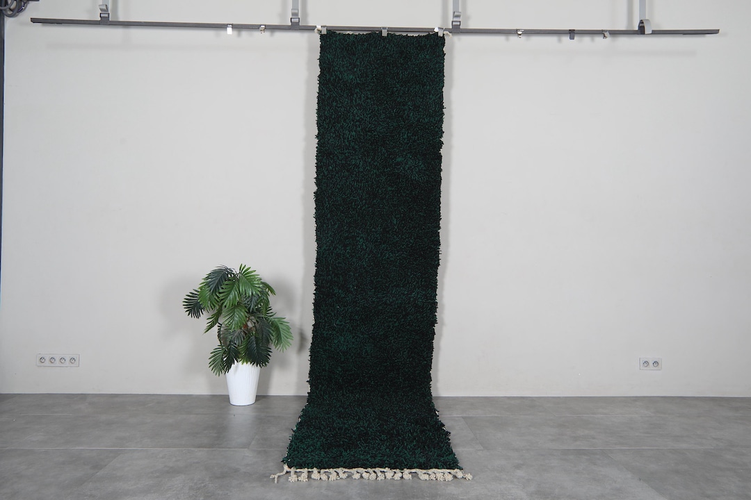 Dark Emerald Green Runner Rug – Handmade Berber Wool Carpet – Custom ...