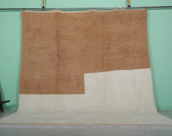 Large handmade moroccan wool rug 10 x 11.1 ft – Brown and cream two-tone Berber rug – Minimalist area rug – Large handmade Berber rug