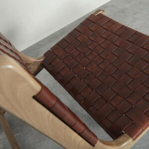 Handmade Brown Leather Moroccan Chair – Walnut Wood Lounge Armchair image 6