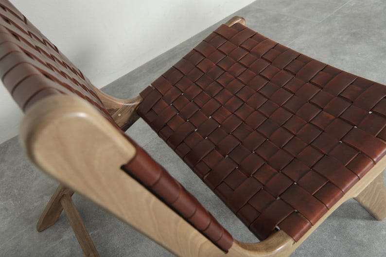 Handmade Brown Leather Moroccan Chair – Walnut Wood Lounge Armchair image 6