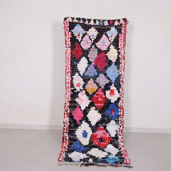 Moroccan Boucherouite rug 2.7 x 7.5 Feet Vintage Runner rug - Hallway Moroccan rug - Handmade berber rug - Area rug