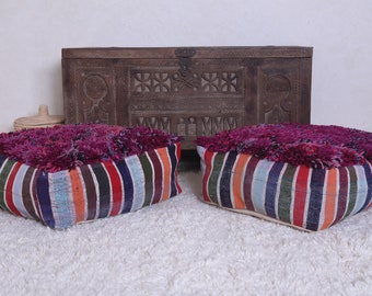 Pouf ottoman for global interior style - Handmade Large Kilim Floor Pouf Cushion for Bohemian Decor & Moroccan Style