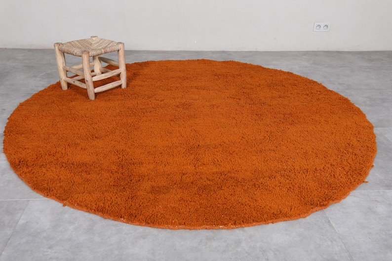 Moroccan orange round rug wool - Plain round rug - Moroccan round rug - Circle rug - Berber area rug - Handmade rug image 2