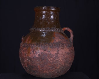 Vintage moroccan pottery clay 9 inches w x 12.2 inches h - handmade pottery - moroccan vase - african pottery - old pottery - antique pot