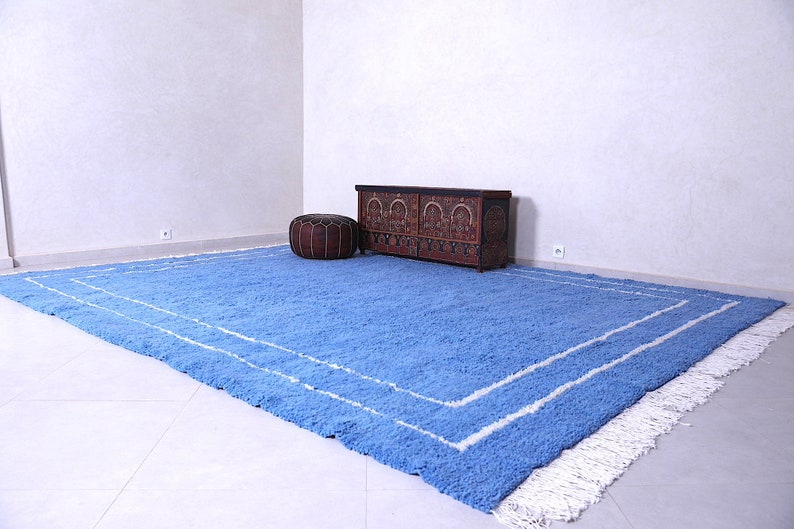 Moroccan rug Blue Berber rug Custom Moroccan rug Beni ourain rug Handmade rug Plain Wool rug Blue rug Moroccan area rug image 4