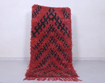 Rood en zwart berberloperkleed 2,8 x 6 voet - klein marokkaans rood wollen tapijt - handgemaakt chevron berbertapijt - rood klein berbertapijt