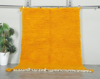 Golden Yellow Moroccan rug - Beni ourain rug Wool - Custom size rug - Handmade rug - Berber area rug - Free shipping - Yellow wool rug