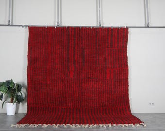 Red moroccan rug - Striped beni ourain wool rug - Handmade berber carpet - Custom size - Bold modern decor