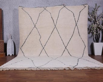 Creamy moroccan rug - Trellis moroccan rug - Custom size area rug - Minimalist rug - Hand knotted rug - Living room rug - Wool rug