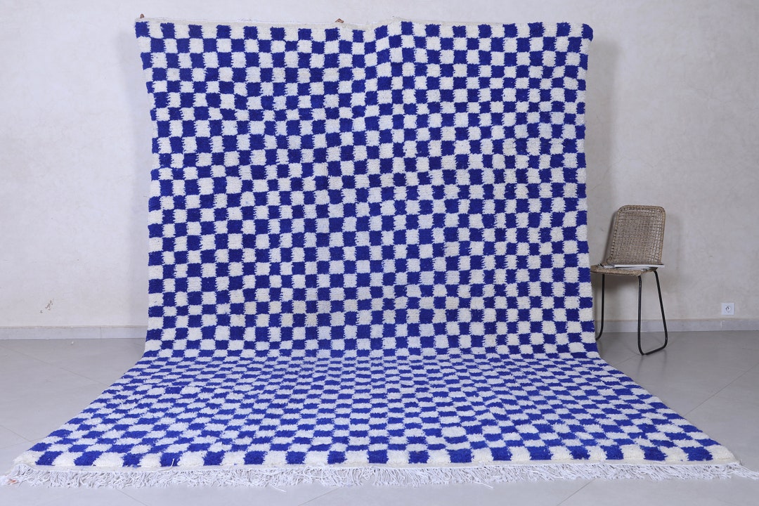 Checkered Blue Rug Moroccan Rug Checkered Blue Checkered Rug Handmade