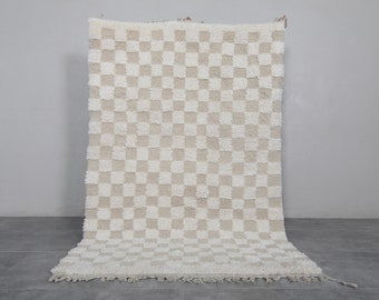 Checkers Berber rug 5.1 x 7.9 Feet Beni ourain rug - Morocco wool rug - Moroccan rug - checkered area rug - Wool Beige rug