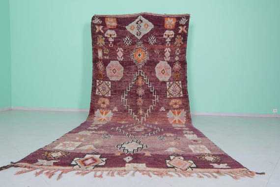 Vintage moroccan rug 5.9 x 12.4 feet - Handmade berber wool rug - Deep plum moroccan runner - All wool moroccan rug - 100 % Handmade