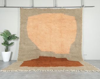 Amazing moroccan beni ourain rug - Abstract peach & rust design - Handmade berber rug - Natural wool Moroccan rug - Minimalist rug