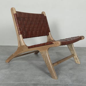 Handmade Brown Leather Moroccan Chair – Walnut Wood Lounge Armchair image 11