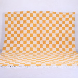 Moroccan rug checkered - Checkered Yellow rug - Berber rug - Handmade rug - Moroccan rug - checkerboard rug - yellow rug wool - yellow rug