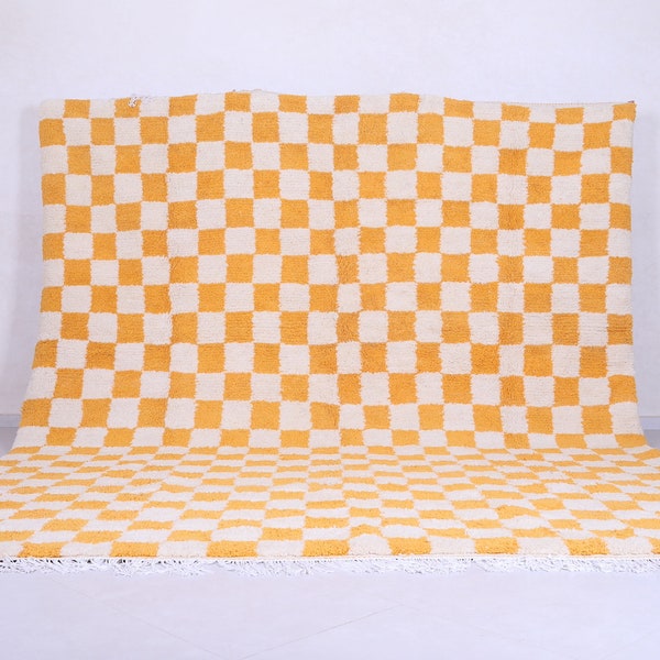 Moroccan rug checkered - Checkered Yellow rug - Berber rug - Handmade rug - Moroccan rug - checkerboard rug - yellow rug wool - yellow rug