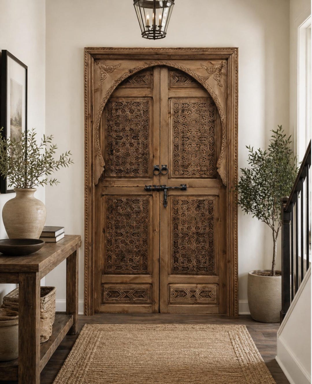 Moroccan Hand Carved Wood Door | Custom Cedar Front Entry Door