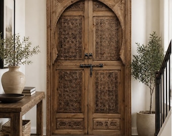 Moroccan Hand Carved Wood Door | Custom Cedar Front Entry Door – Custom Moroccan Door | Carved Wood Exterior Front Door – Mediterranean door