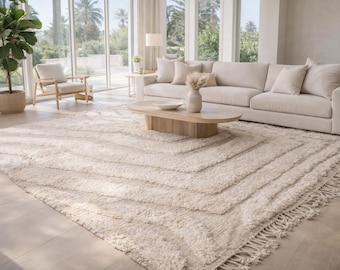 Abstract moroccan rug - Handmade berber rug - wool area rug - Neutral cream & Beige rug - Boho shag rug - Living room rug - Beni ourain rug