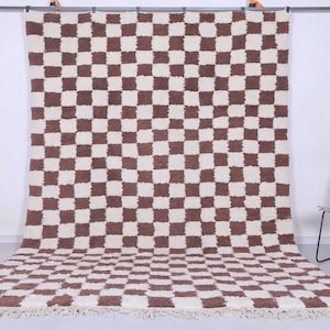 Checkered moroccan rug  brown  - Moroccan wool rug - Handmade rug - Moroccan rug - Checkered berber rug - Beni ourain rug - Morocco rug