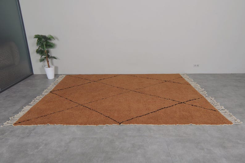 Moroccan Rug Rust - Beni Ourain Rug Black Trellis - Wool Handmade Rug ...