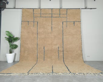 Minimalist moroccan rug – Handmade beige & blue abstract design –Handmade berber rug - Custom size rug - Wool area rug