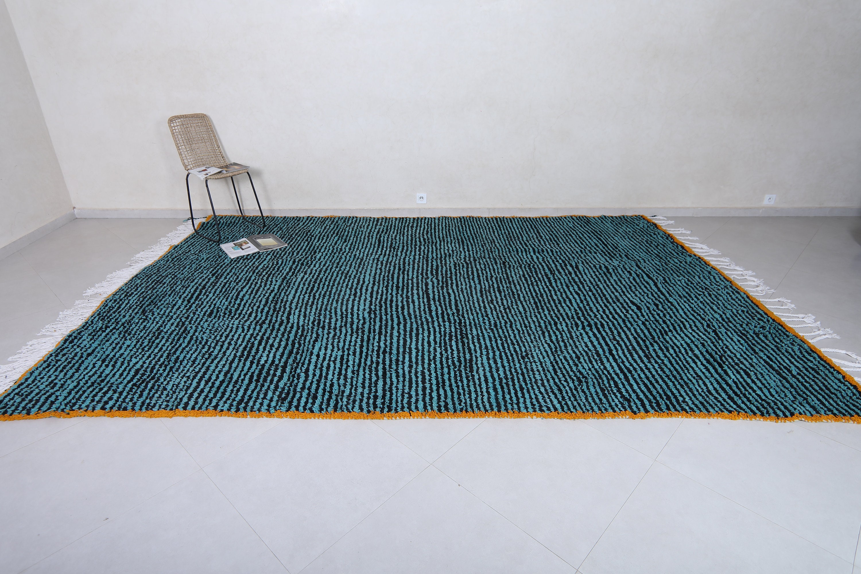モロッコラグ ターコイズブルー - ストライプ柄ラグ - ボーダーに