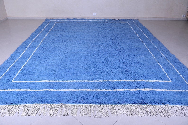 Moroccan rug Blue Berber rug Custom Moroccan rug Beni ourain rug Handmade rug Plain Wool rug Blue rug Moroccan area rug image 5