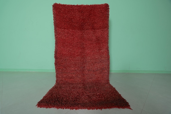 Red Moroccan rug 3.6 x 7.6 feet hallway runner rug - floor rug - moroccan red rug - bohemian rug - berber rug - wool rug - red rug