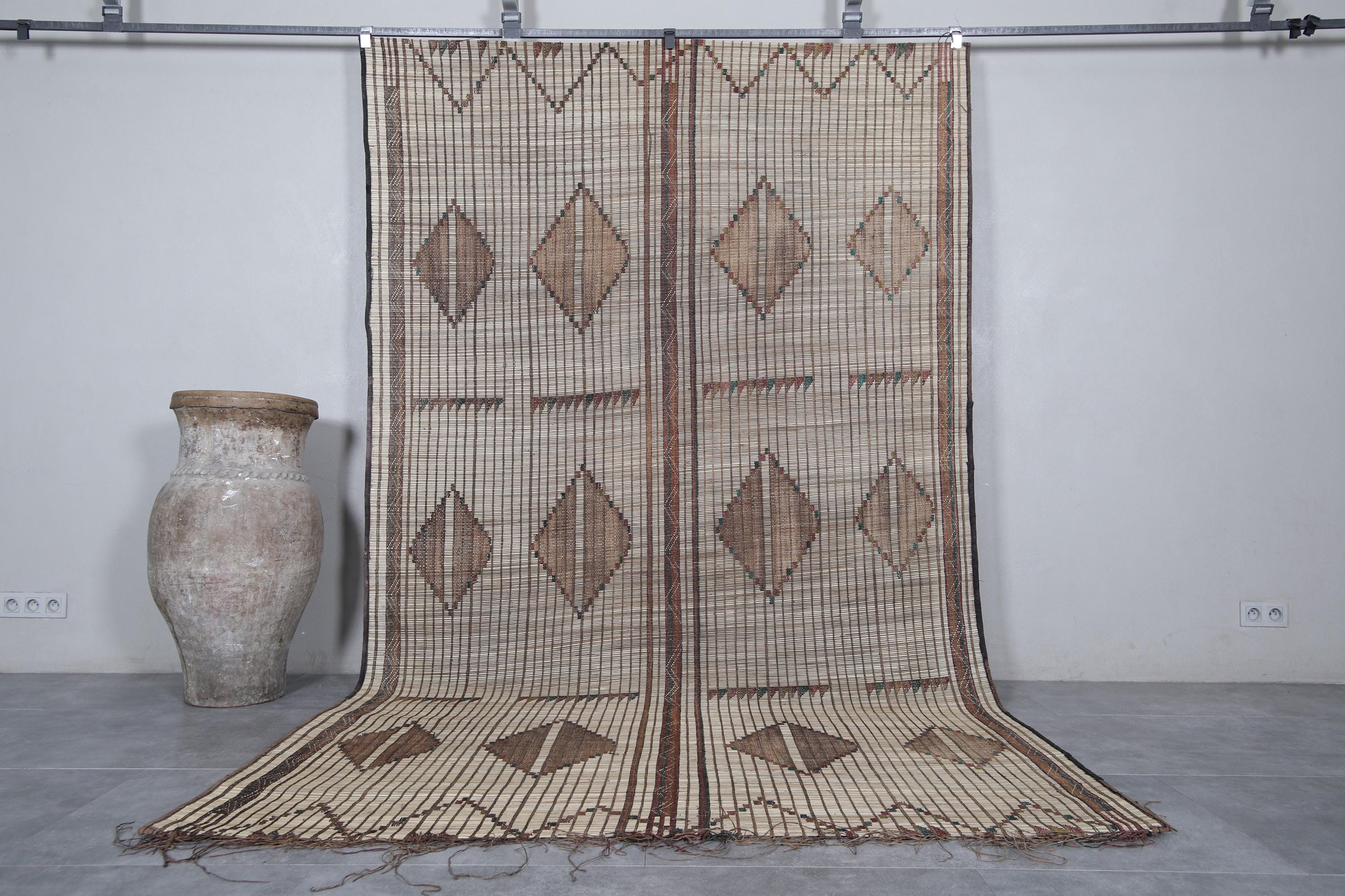 Mauritanian tuareg rug 6.4 x 10.9 feet vintage tuareg mat - handmade rug - nomadic rug - tuareg mat - reed rug - mauritanian mat