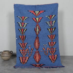 Boucherouite Handmade rug 3 X 4.2 feet vintage moroccan rug - handmade moroccan rug - berber rug - Small Moroccan Wool Rug