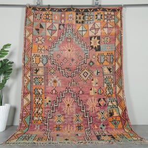 Faded plum moroccan rug 6.2 x 9.6 feet – Multicolor wool berber rug – Tribal geometric moroccan rug – Handmade vintage multicolor rug