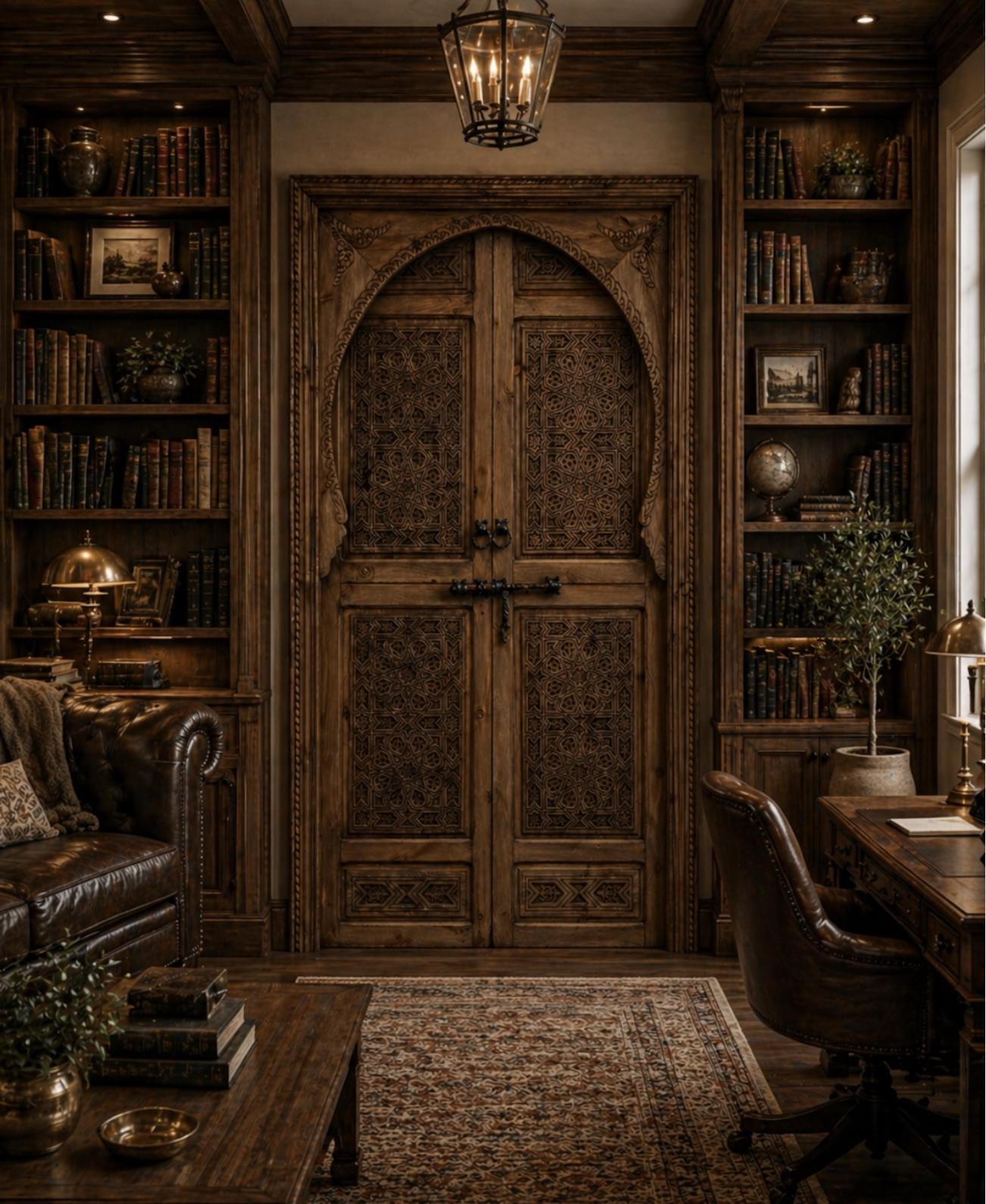 Moroccan Hand Carved Wood Door | Custom Cedar Front Entry Door