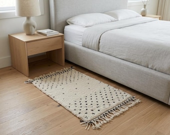 Small ivory moroccan rug 2 x 2.9 ft – Handmade ivory wool rug with black dots – Modern minimalist berber accent rug – Polka dot rug
