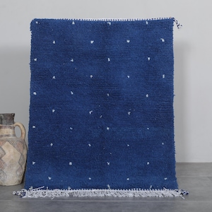 Modern blue moroccan rug 3 x 4 feet – Handmade blue wool berber accent rug – Deep Indigo Small area Moroccan Berber rug