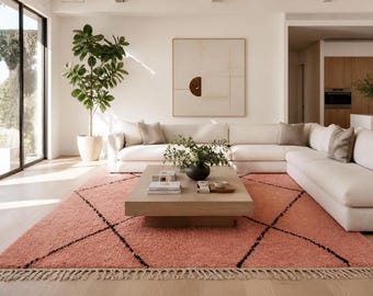 Beni ourain rug peach - Moroccan rug hand knotted - Berber rug  - Morocco rug - Custom handmade rug - Moroccan rug