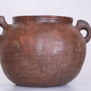 Vintage Pottery pot - Vintage Moroccan pottery pot 11.4 INCHES W X 8.6 INCHES H, Antique clay vessel with 4 handles,