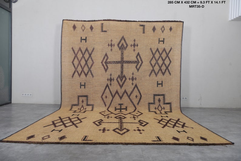 Large Nomad Tuareg rug 9.3 X 14.1 Feet Tribal Vintage rug Large rug Handmade Tuareg mat Mauritanian rug Old Reed rug image 10